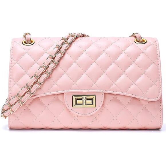 Quilted Vegan Leather Crossbody Bags Pink - Picture 1 of 6